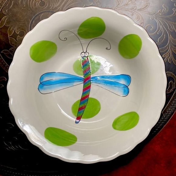 Jill Seale Whimsy Collection Ceramic Dragonfly Serving Bowl 13½" - Picture 1 of 5